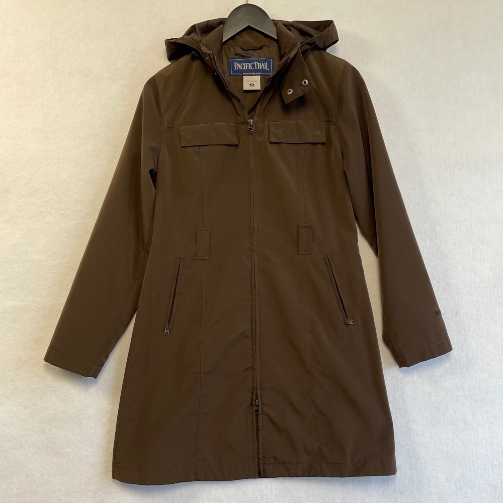 Pacific Trail‎ Womens Brown Hooded Trench Coat Jacket Size XS *Missing Belt